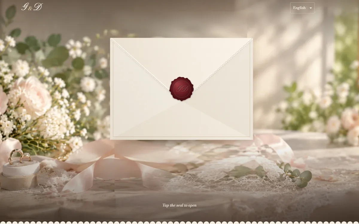 The Lace design on a computer: an envelope with a wax seal on linen